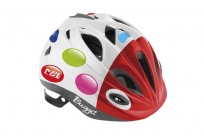 Шлем детский kellys buggie. цвет: красный, белый. рисунок: радужные точки. размер: s (48-52cm)